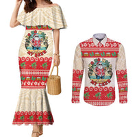 Mele Kalikimaka Hawaii Couples Matching Mermaid Dress and Long Sleeve Button Shirt Funny Beer-Loving Santa Hawaiian Tropical - Polynesian Pride