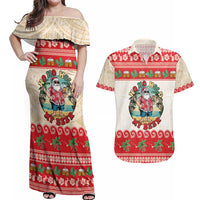Mele Kalikimaka Hawaii Couples Matching Off Shoulder Maxi Dress and Hawaiian Shirt Funny Beer-Loving Santa Hawaiian Tropical - Polynesian Pride