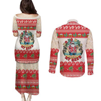 Mele Kalikimaka Hawaii Couples Matching Puletasi and Long Sleeve Button Shirt Funny Beer-Loving Santa Hawaiian Tropical - Polynesian Pride