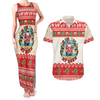 Mele Kalikimaka Hawaii Couples Matching Tank Maxi Dress and Hawaiian Shirt Funny Beer-Loving Santa Hawaiian Tropical LT14 Red - Polynesian Pride