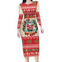 Mele Kalikimaka Hawaii Family Matching Long Sleeve Bodycon Dress and Hawaiian Shirt Funny Beer-Loving Santa Hawaiian Tropical LT14 Mom's Dress Red - Polynesian Pride