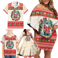 Mele Kalikimaka Hawaii Family Matching Off Shoulder Short Dress and Hawaiian Shirt Funny Beer-Loving Santa Hawaiian Tropical - Polynesian Pride