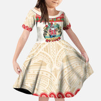 Mele Kalikimaka Hawaii Family Matching Puletasi and Hawaiian Shirt Funny Beer-Loving Santa Hawaiian Tropical LT14 Daughter's Dress Red - Polynesian Pride