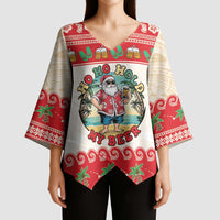 Mele Kalikimaka Hawaii Kimono Sleeve Blouse Funny Beer-Loving Santa Hawaiian Tropical - Polynesian Pride