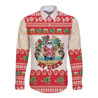 Mele Kalikimaka Hawaii Long Sleeve Button Shirt Funny Beer-Loving Santa Hawaiian Tropical - Polynesian Pride