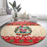 Mele Kalikimaka Hawaii Round Carpet Funny Beer-Loving Santa Hawaiian Tropical - Polynesian Pride