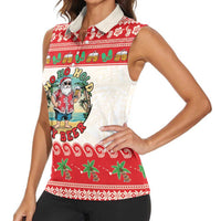 Mele Kalikimaka Hawaii Women Sleeveless Polo Shirt Funny Beer-Loving Santa Hawaiian Tropical - Polynesian Pride