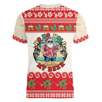 Mele Kalikimaka Hawaii Women V-Neck T-Shirt Funny Beer-Loving Santa Hawaiian Tropical - Polynesian Pride