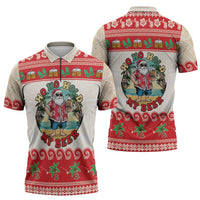 Mele Kalikimaka Hawaii Zipper Polo Shirt Funny Beer-Loving Santa Hawaiian Tropical LT14 - Polynesian Pride