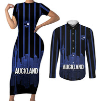 New Zealand Auckland Football Custom Couples Matching Short Sleeve Bodycon Dress and Long Sleeve Button Shirt Go City of Sails Est 2025 LT14 Black - Polynesian Pride