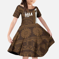 Bula Fiji Football Custom Family Matching Mermaid Dress and Hawaiian Shirt One Vanua One Team Tapa Pattern LT14 Daughter's Dress Brown - Polynesian Pride