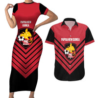 Hekari Papua New Guinea Football Custom Couples Matching Short Sleeve Bodycon Dress and Hawaiian Shirt Go PNG Red Army LT14 Red - Polynesian Pride