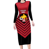 Hekari Papua New Guinea Football Custom Family Matching Long Sleeve Bodycon Dress and Hawaiian Shirt Go PNG Red Army LT14 Mom's Dress Red - Polynesian Pride