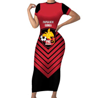 Hekari Papua New Guinea Football Custom Short Sleeve Bodycon Dress Go PNG Red Army LT14 Long Dress Red - Polynesian Pride