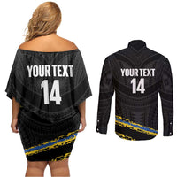 Kings Solomon Islands Football Custom Couples Matching Off Shoulder Short Dress and Long Sleeve Button Shirt Come On Solomons Polynesian Grunge Style LT14 - Polynesian Pride