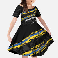 Kings Solomon Islands Football Custom Family Matching Summer Maxi Dress and Hawaiian Shirt Come On Solomons Polynesian Grunge Style LT14 Daughter's Dress Black - Polynesian Pride