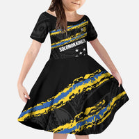Kings Solomon Islands Football Custom Kid Short Sleeve Dress Come On Solomons Polynesian Grunge Style LT14 KID Black - Polynesian Pride