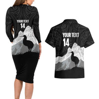New Zealand South Island Football Custom Couples Matching Long Sleeve Bodycon Dress and Hawaiian Shirt Aoraki Mount Cook With Kiwi Maori Pattern LT14 - Polynesian Pride