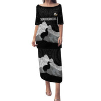 New Zealand South Island Football Custom Family Matching Puletasi and Hawaiian Shirt Aoraki Mount Cook With Kiwi Maori Pattern LT14 Mom's Dress Black - Polynesian Pride
