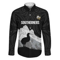 New Zealand South Island Football Custom Family Matching Short Sleeve Bodycon Dress and Hawaiian Shirt Aoraki Mount Cook With Kiwi Maori Pattern LT14 Dad's Shirt - Long Sleeve Black - Polynesian Pride