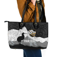 New Zealand South Island Football Custom Leather Tote Bag Aoraki Mount Cook With Kiwi Maori Pattern