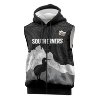 New Zealand South Island Football Custom Sleeveless Zip Hoodie Aoraki Mount Cook With Kiwi Maori Pattern