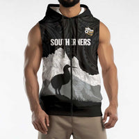 New Zealand South Island Football Custom Sleeveless Zip Hoodie Aoraki Mount Cook With Kiwi Maori Pattern