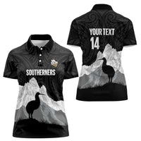 New Zealand South Island Football Custom Women Polo Shirt Aoraki Mount Cook With Kiwi Maori Pattern