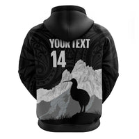 New Zealand South Island Football Custom Zip Hoodie Aoraki Mount Cook With Kiwi Maori Pattern
