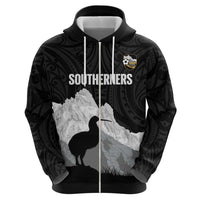 New Zealand South Island Football Custom Zip Hoodie Aoraki Mount Cook With Kiwi Maori Pattern