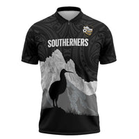 New Zealand South Island Football Custom Zipper Polo Shirt Aoraki Mount Cook With Kiwi Maori Pattern
