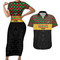 Vanuatu Football Custom Couples Matching Short Sleeve Bodycon Dress and Hawaiian Shirt Go Chiefs Basket-weave Pattern LT14 Black - Polynesian Pride