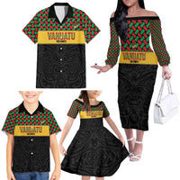 Vanuatu Football Custom Family Matching Off The Shoulder Long Sleeve Dress and Hawaiian Shirt Go Chiefs Basket-weave Pattern
