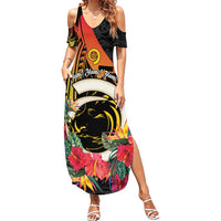 Vanuatu Boar Tusk Yumi Yumi Yumi Summer Maxi Dress Independens Dei Long God Yumi Stanap LT14 Women Black - Polynesian Pride