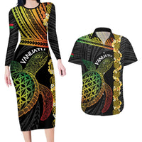 Vanuatu Sand Drawing Turtle Couples Matching Long Sleeve Bodycon Dress and Hawaiian Shirt Happy Independence Day
