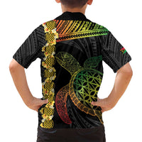 Vanuatu Sand Drawing Turtle Family Matching Long Sleeve Bodycon Dress and Hawaiian Shirt Happy Independence Day