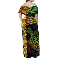 Vanuatu Sand Drawing Turtle Family Matching Off Shoulder Maxi Dress and Hawaiian Shirt Happy Independence Day