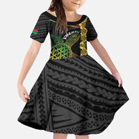 Vanuatu Sand Drawing Turtle Family Matching Short Sleeve Bodycon Dress and Hawaiian Shirt Happy Independence Day