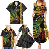 Vanuatu Sand Drawing Turtle Family Matching Summer Maxi Dress and Hawaiian Shirt Happy Independence Day