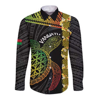 Vanuatu Sand Drawing Turtle Long Sleeve Button Shirt Happy Independence Day