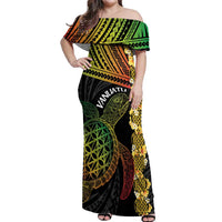 Vanuatu Sand Drawing Turtle Off Shoulder Maxi Dress Happy Independence Day