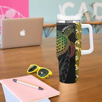 Vanuatu Sand Drawing Turtle Tumbler With Handle Happy Independence Day LT14 - Polynesian Pride