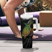 Vanuatu Sand Drawing Turtle Tumbler With Handle Happy Independence Day LT14 - Polynesian Pride