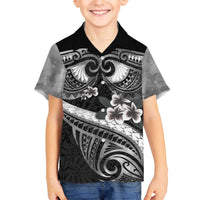 Black Polynesia Family Matching Off Shoulder Short Dress and Hawaiian Shirt Tribal Pattern Tropical Frangipani