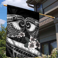 Black Polynesia Garden Flag Tribal Pattern Tropical Frangipani