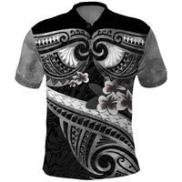 Black Polynesia Polo Shirt Tribal Pattern Tropical Frangipani