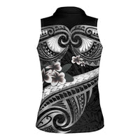 Black Polynesia Women Sleeveless Polo Shirt Tribal Pattern Tropical Frangipani LT14 - Polynesian Pride