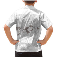 White Polynesia Family Matching Mermaid Dress and Hawaiian Shirt Tribal Pattern Tropical Frangipani