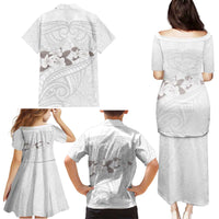 White Polynesia Family Matching Puletasi and Hawaiian Shirt Tribal Pattern Tropical Frangipani