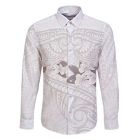 White Polynesia Family Matching Short Sleeve Bodycon Dress and Hawaiian Shirt Tribal Pattern Tropical Frangipani